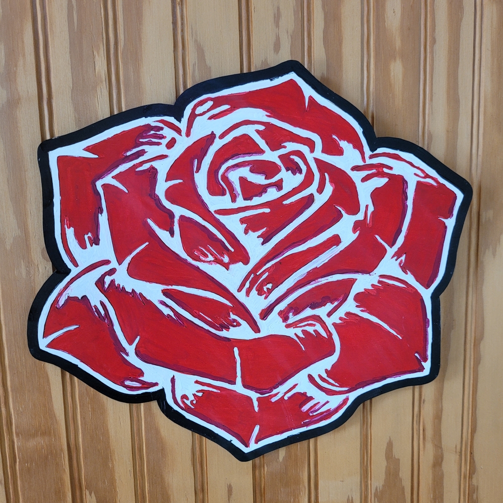 Geometric Red and White Rose Art Wall Decor